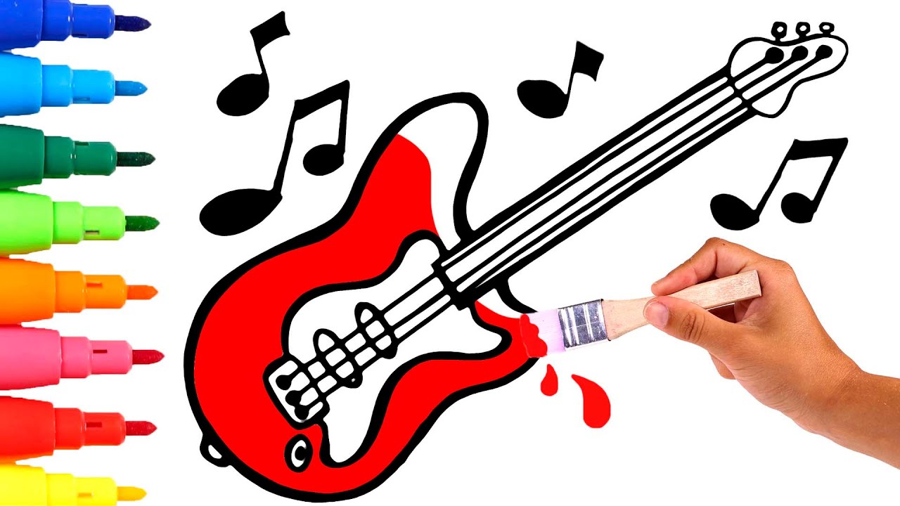 Dibuja y Colorea una Guitarra Eléctrica???????? Vídeos para niños - YouTube