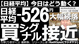 【日経平均－今日はどう動く？】日経平均(前引)－526円の大幅続落。買いシグナル接近！　週末の米市場が暴落し、日経平均は軟調だ。ただ、チャートはそれほど弱くない。買いシグナルに接近すれば買えるのでは？