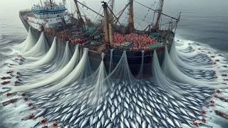 Biggest gillnet great for catching giant salmon - Catching big salmon on a big boat Biggest gillnet great for catching giant salmon - Catching big salmon on a big boat
