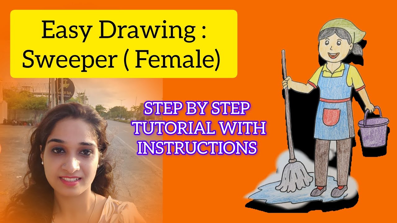 Easy Drawing : Sweeper ( Female) | Step by Step Tutorial | @KalakritArtStudio 