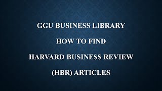 Harvard Business Review Articles