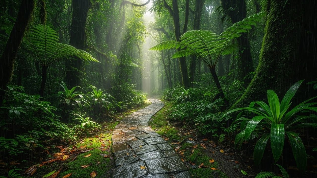 Relaxing Piano & Nature: 🌧️ Deep Sleep & Rain Sounds, Walk in the Rain - Magical Rainforest Path