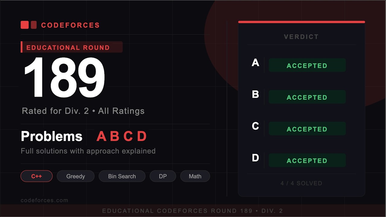 Educational Codeforces Round 189 (Div. 2) | A to D Full Solutions | C++ ...