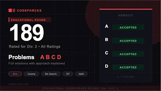 Educational Codeforces Round 189 (Div. 2) | A to D Full Solutions | C++ with Explanation