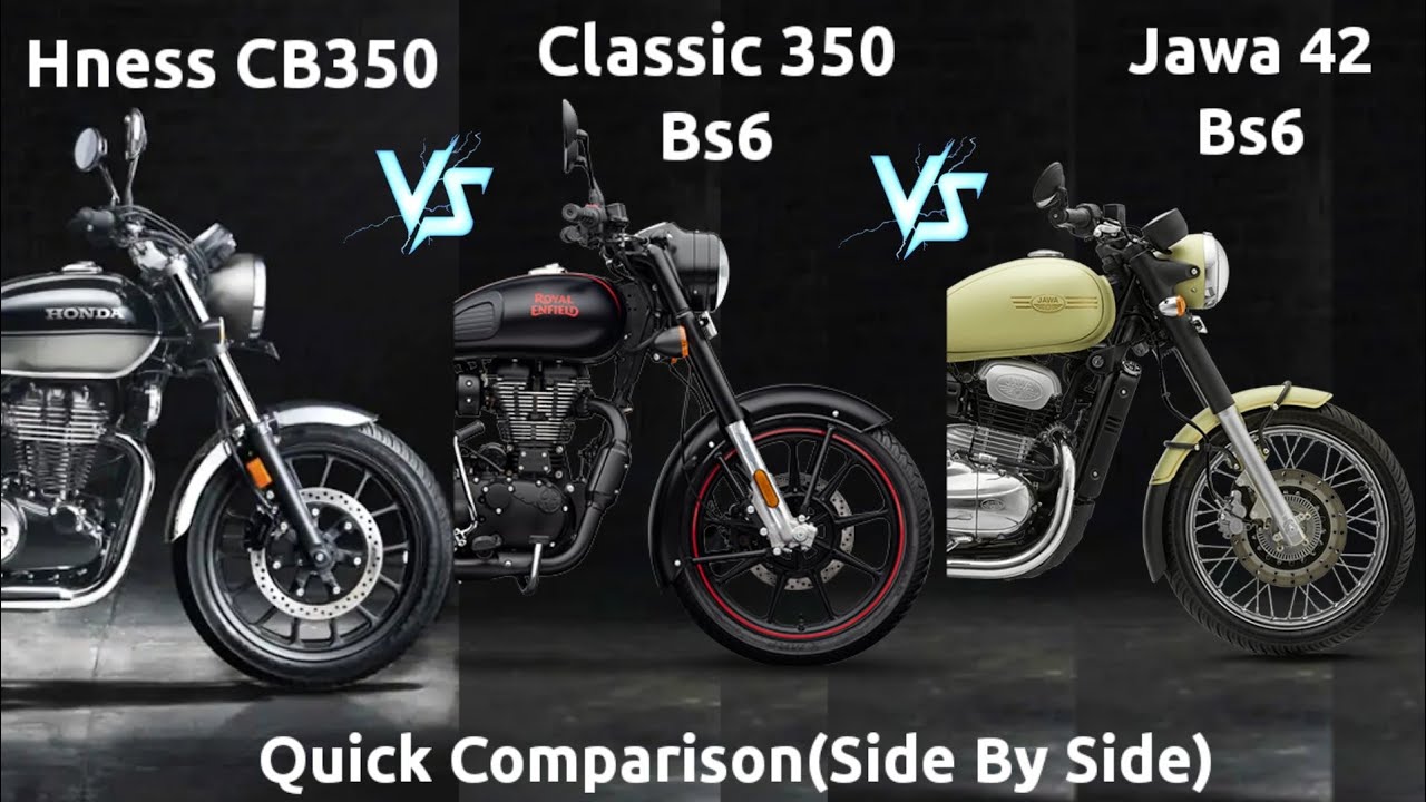 Honda Hness CB350 Vs Jawa 42 Vs Royal Enfield Classic 350 Bs6,Side By