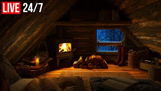 🔴 Fireplace 4k and Blizzard in a Cozy Winter Shelter - Live 24/7