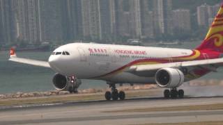 Slow motion landing of hong kong airlines a330 at airport