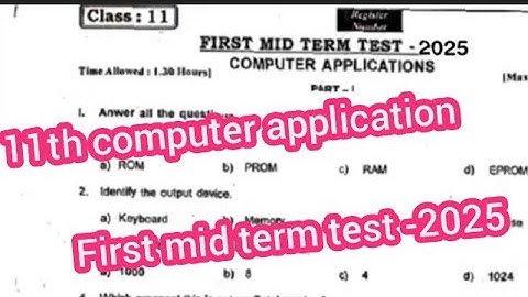 11th computer application first mid term test questions paper 2025 || English medium 