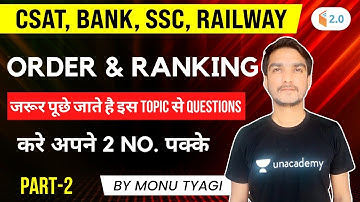CSAT, BANK, SSC, RAILWAY | Reasoning by Monu Tyagi | Order & Ranking | Part-2