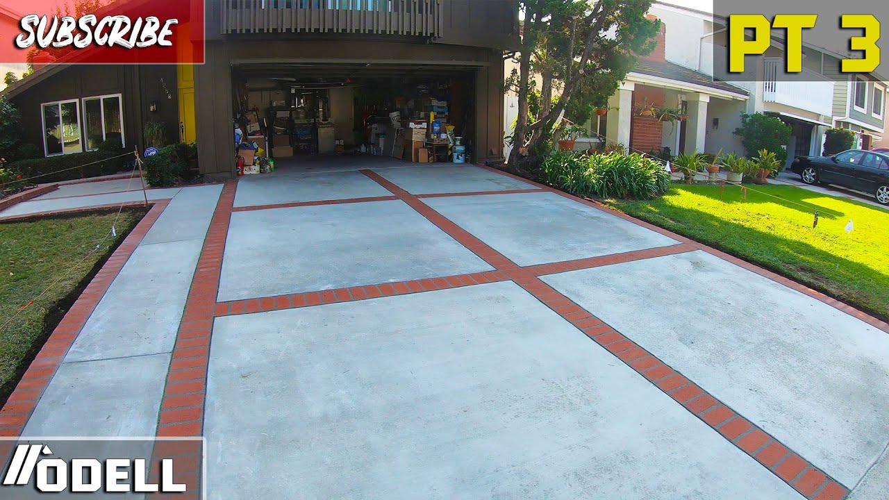 How To Pour A Concrete Driveway With Brick Bands, Installation Day! Part 3  - Youtube
