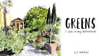 Greens I use in my sketchbook, a video by illustrator Lis Watkins