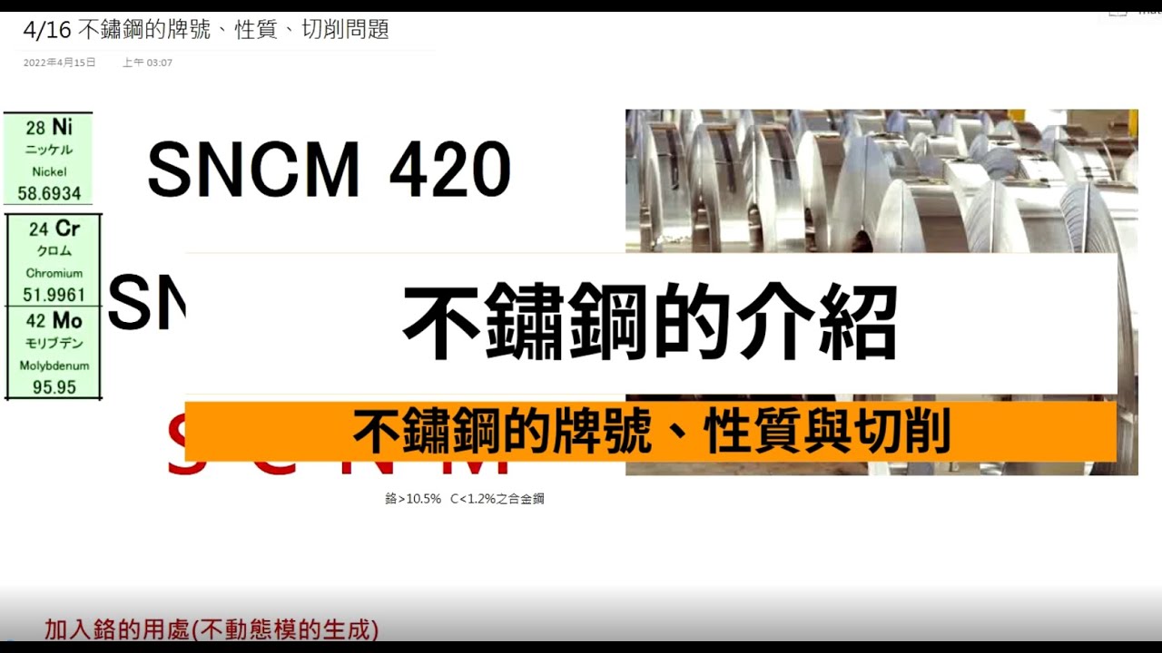 不鏽鋼的牌號、性質與切削特性