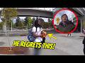 Entitled Bully Harasses Man at Bus Stop and Instantly Regrets It | CuffCam