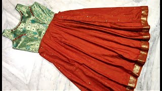 Convert old silk saree in to umbrella long frock  பழைய பட்டு புடவையில் அம்ரெலா லாங் ஃபராக் .Part - 3