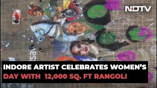 Indore Artist Makes 12,000 Sq. Ft Rangoli On Women's Day Eve
