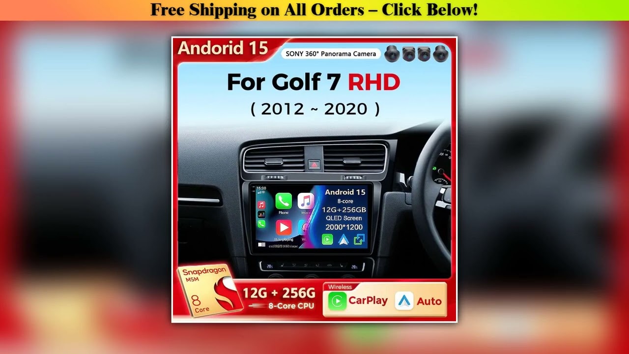 Android 15  Car Radio For Volkswagen VW Golf 7 MK7 GTI 2012-2021 Right Hand Drive RHD Carplay