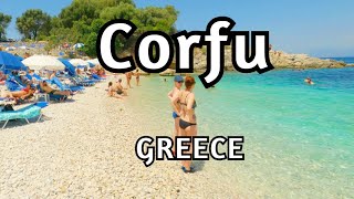 Kassiopi Corfu Greece - The most beautiful beach in Corfu | Bataria beach walk 4k