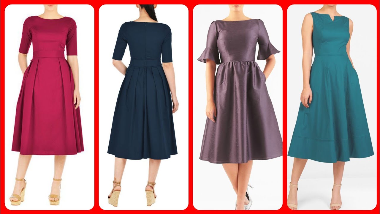 latest split neck dupioni dress/ crepe middi dress/long pleated frocks ...