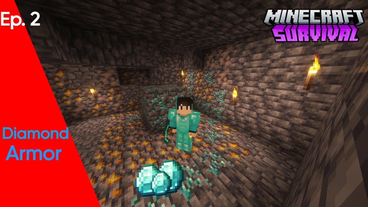 Crafting Full DIAMOND ARMOR Minecraft | Survival Series Episode 2 - YouTube