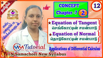 TN 12th Maths|Chapter-7|Equationof Tangent and Equation of Normal|Malar Maths Tutorial.