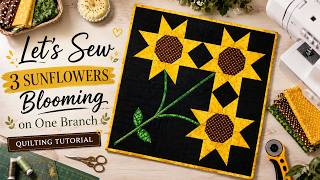 3 Sunflowers Blooming on One Branch #patchwork #quilting  #quilt  #sewing  #diy  #creative  #stitch Guía