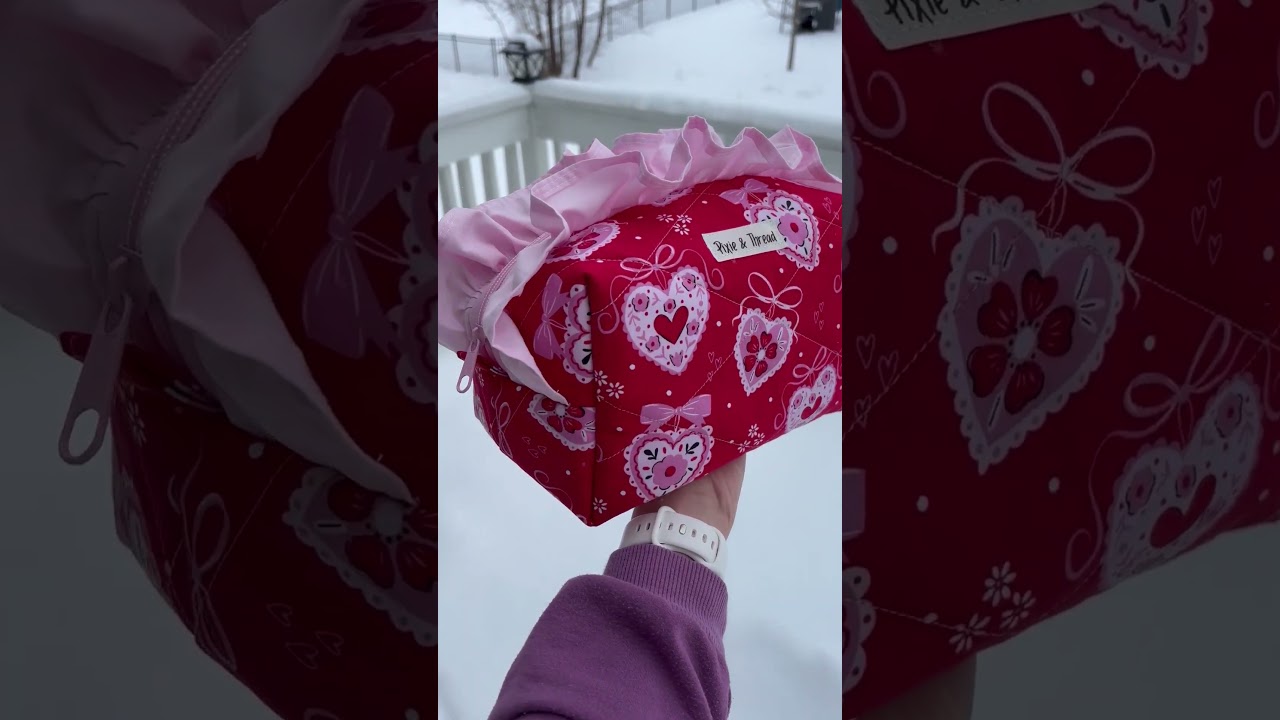 Quilted Ruffled Makeup Bag with zipper | Bow-Tied Hearts  
