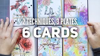 Six cards showcase, 2 Techniques, Spellbinders Better Press Plates, Saturday Craft, Watercolor fun