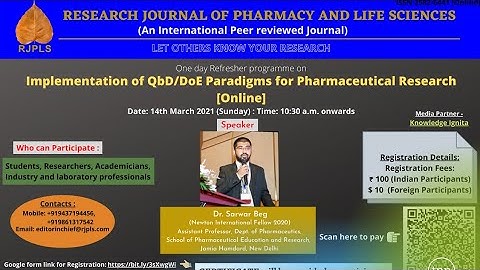 One day Refresher Programme by Dr.Sarwar Beg on Implementation of QbD/DoE Paradigms || RJPLS
