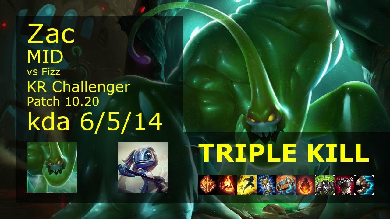 Zac Mid vs Fizz - KR Challenger 6/5/14 Patch 10.20 Gameplay // [롤] 자크 vs 피즈 미드