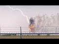 Wind turbine catches fire after lightning strike