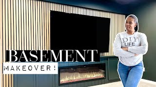 Painting our basement BLACK! Man Cave media center Slat Wall | House to Home Update