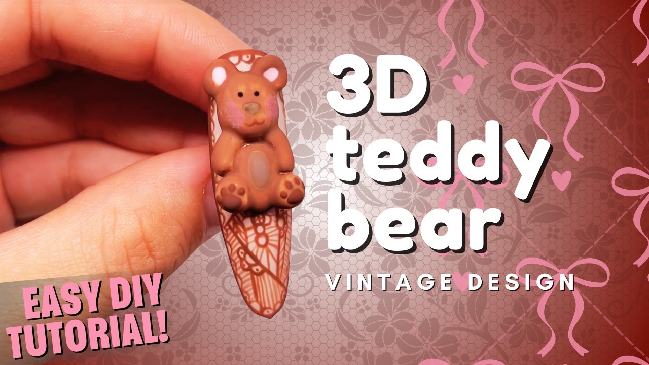Ep. 0423 | I Sculpted a 3D Teddy Bear on a Vintage Lace Nail 🧸🤍 Sculpted Gel Nail Art for Beginners
