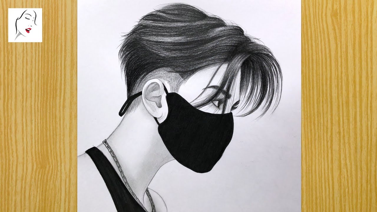 How to draw a boy with wearing a face mask for beginners