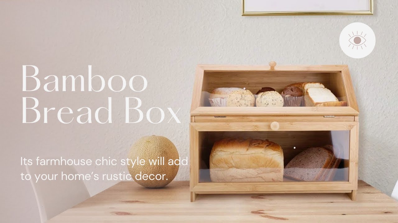 Bamboo Bread Bin Wooden Roll-Top Food Bread Box Kitchen Countertop Storage