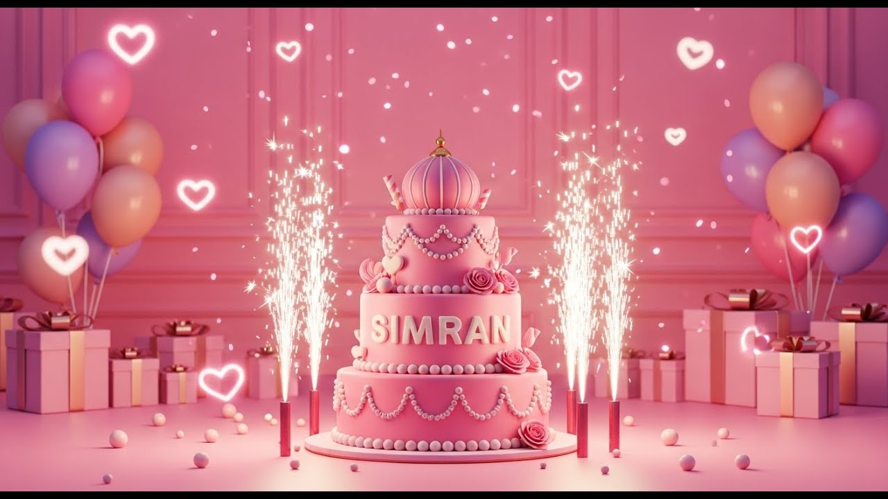 🎉 Happy Birthday Simran 🎂 | Magical Indian Pink Celebration ✨ Floating Hearts & Fireworks