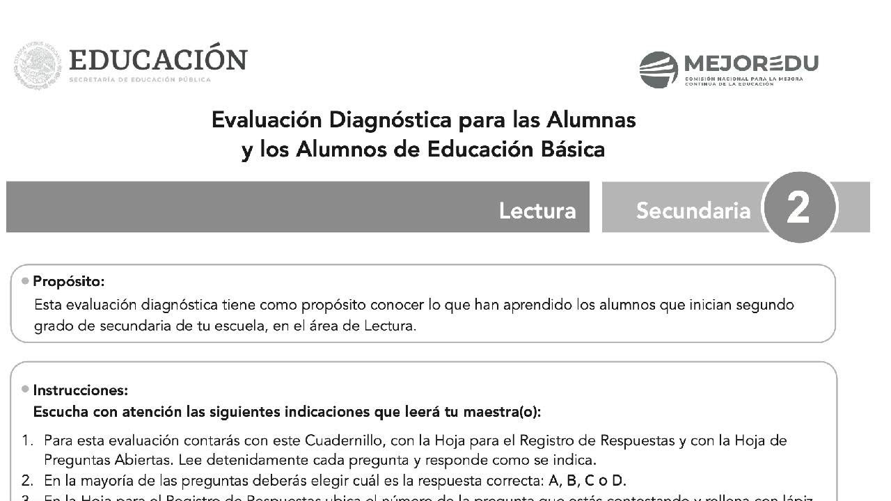 EXAMEN DIAGNOSTICO SEGUNDO DE SECUNDARIA ESPAÑOL LECTURA MEJOREDU - YouTube