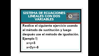 VIDEO 1:SISTEMA DE ECUACIONES LINEALES CON DOS VARIABLES (MÉTODO DE SUSTITUCIÓN E IGUALACIÓN)