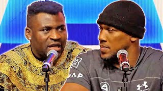 Francis Ngannou tells Anthony Joshua to his face he will TEST CHIN to see if he has GLASS JAW