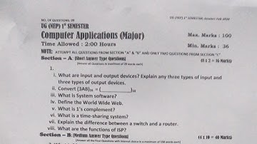 Computer Applications (Major) || UG (NEP)1st Sem ||Question paper 2024 || Kashmir University