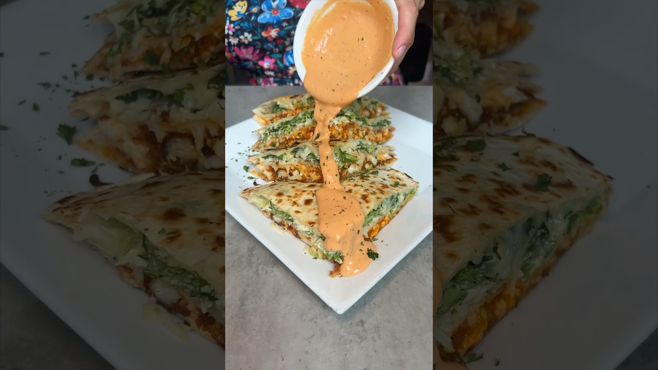 GIANT BUFFALO CHICKEN CAESAR SALAD QUESADILLA from Elm Street Diner in Norwalk, CT! 🔥 #DEVOURPOWER