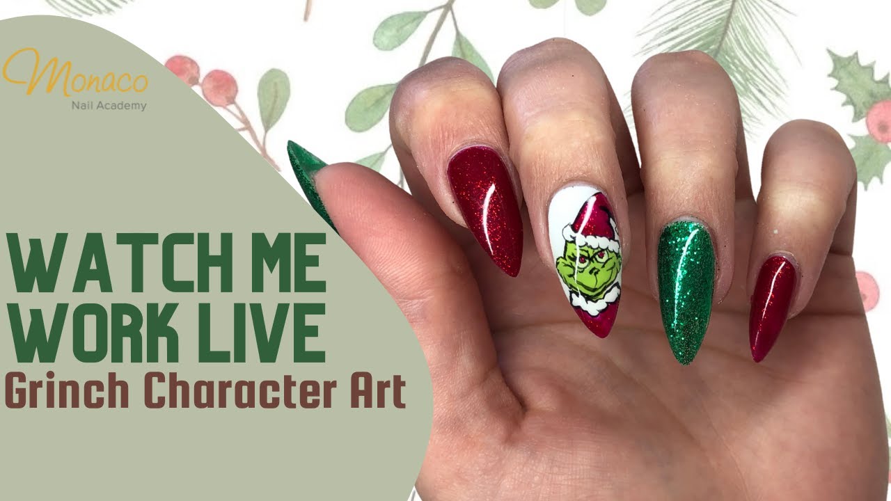 4. Green and red Grinch nail design - wide 2