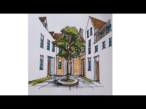 Section sketch in the courtyard  Stock Illustration 2517432  PIXTA