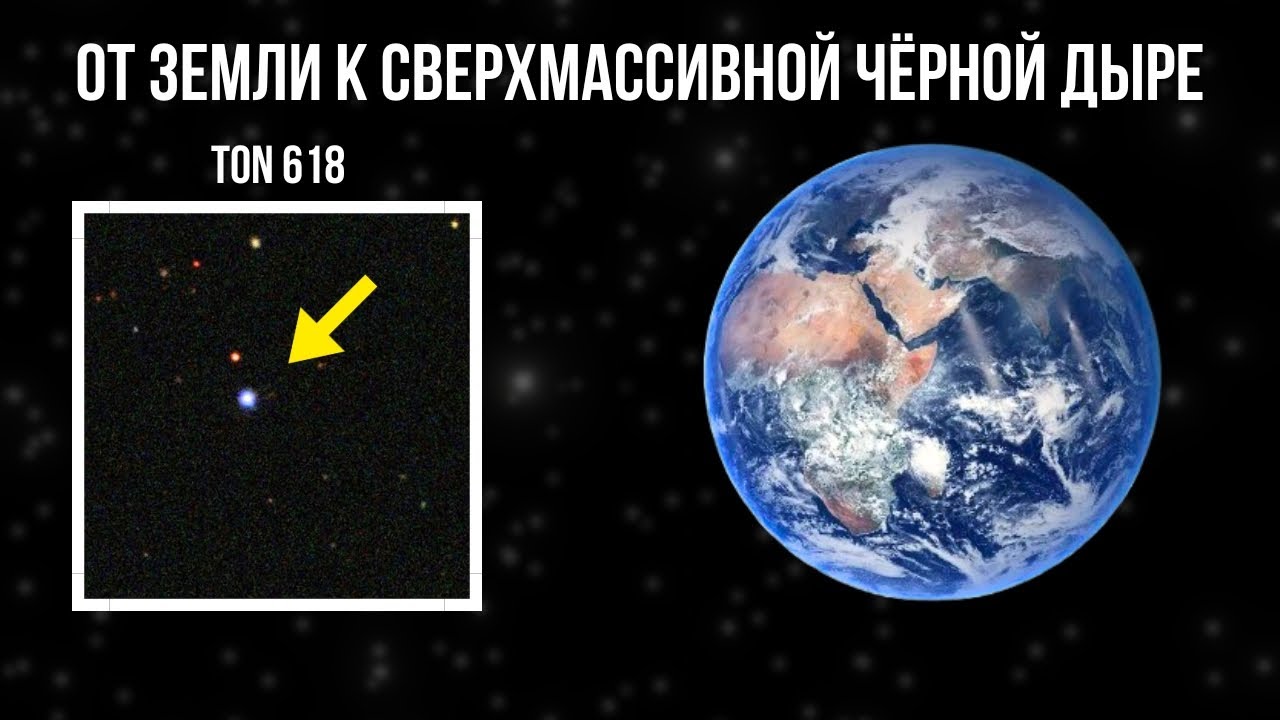Путешествие с Земли к TON 618, одной из самых массивных чёрных дыр, когда-либо обнаруженных!