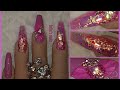 Pink Broken glass nails with 3D gel nail art