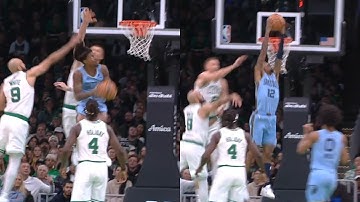 Ja Morant INSANE double clutch reverse dunk to avoid 2 Celtics defenders 🤯