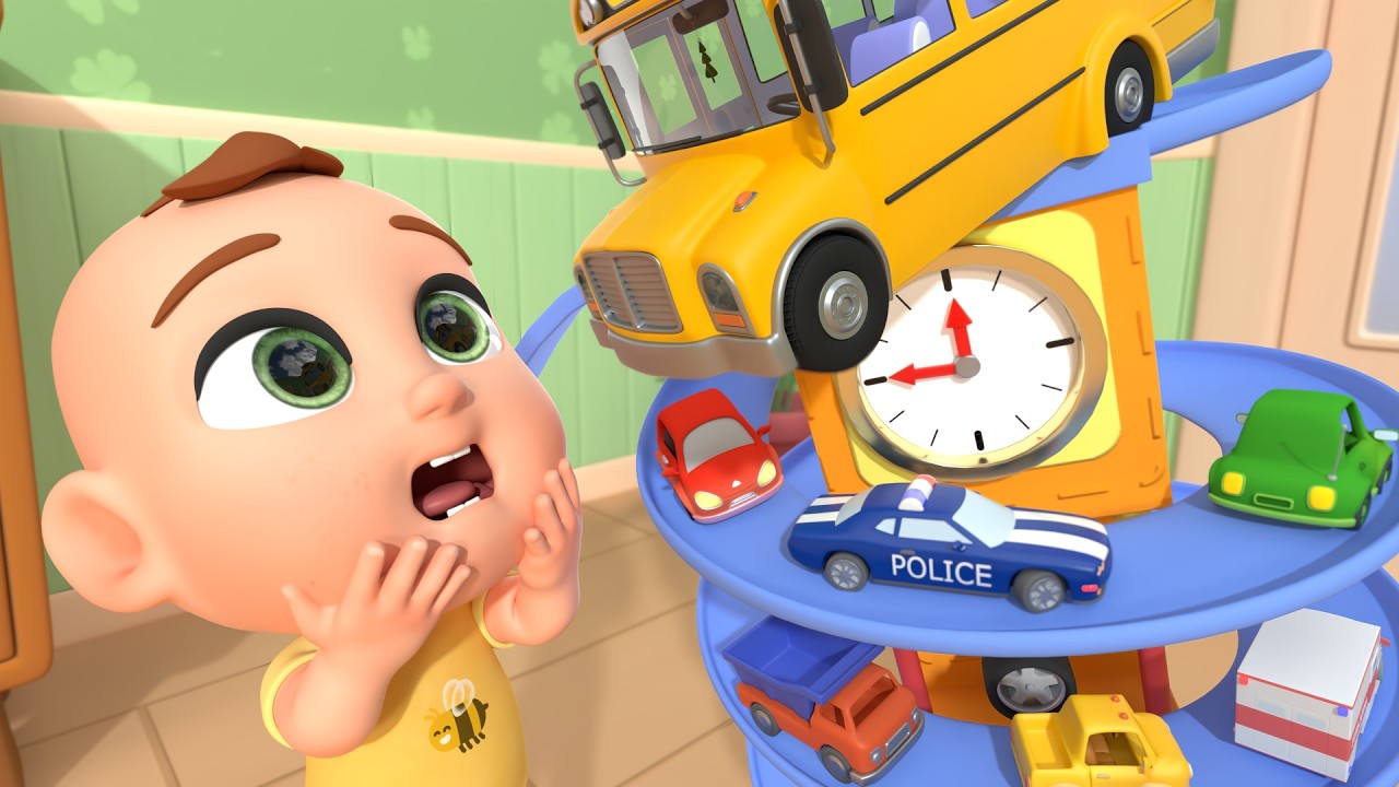 Vehicles Go Up the Clock | Hickory Dickory Dock + MORE Lalafun Nursery Rhymes & Kids Songs