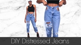 DIY Distressed Ripped Jeans w/ Cut Out Pockets