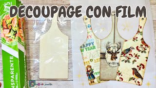 HOW TO MAKE FALSE DECOUPAGE with plastic film ON WOOD: WITHOUT GLUE, PAINT or VARNISH