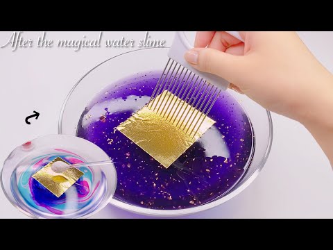 【ASMR】🔮クリアアップしたマジカルスライムに金箔を大量に混ぜる🏅【音フェチ】After the magical water slime 마법의 물 점액 후
