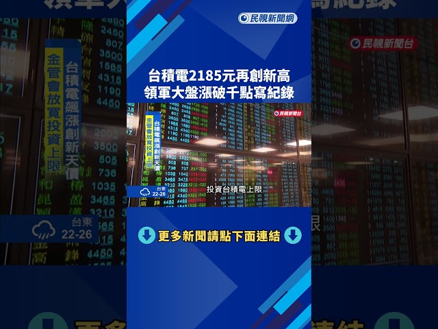 台積電2185元創新高 領軍大盤漲破千點寫紀錄－民視新聞
